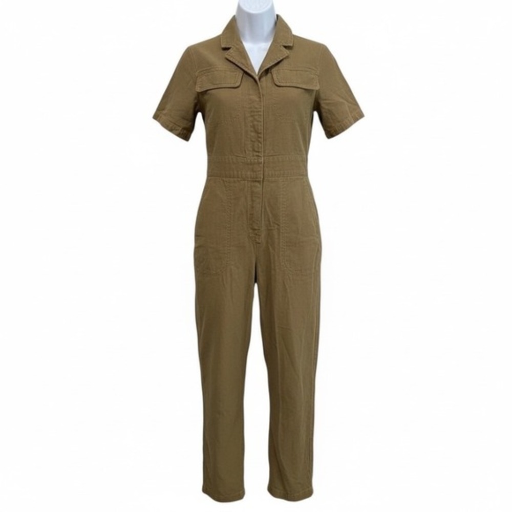 Womens Collared Flap Pocket Jumpsuit S Granola Utility Outdoor Steampunk Neutral